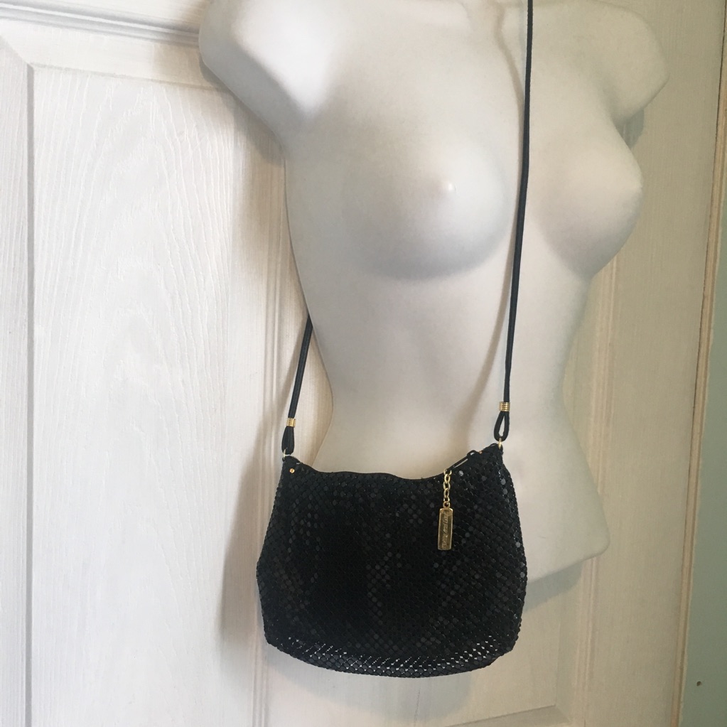 Whiting & Davis Black Mesh Bag With Leather Strap